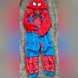 Disney Red and Blue Spider-Man Fleece One-Piece Hooded Onesie. Size 3T